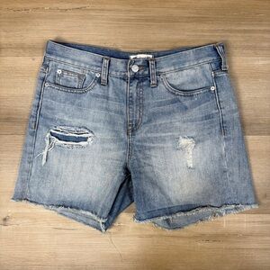 Madewell Rip & Repair Light Wash Distressed Blue Denim Boyfriend Shorts, Size 27